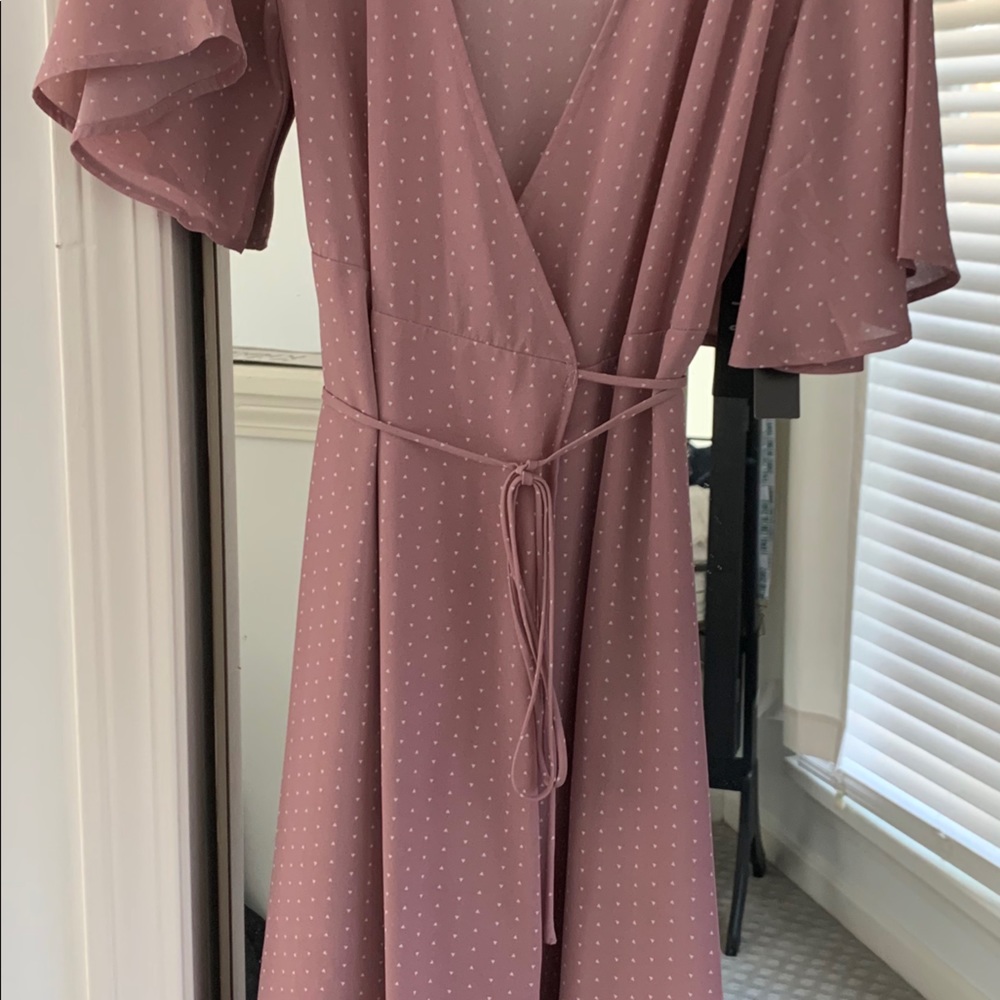 Farah Mauve Print Midi Wrap Dress